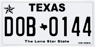 TX license plate DOB0144