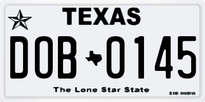 TX license plate DOB0145