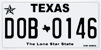 TX license plate DOB0146