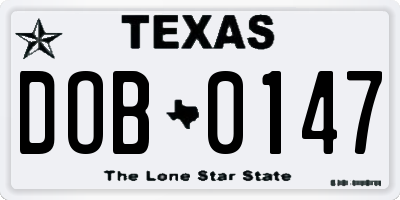 TX license plate DOB0147