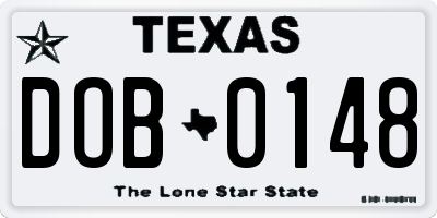 TX license plate DOB0148