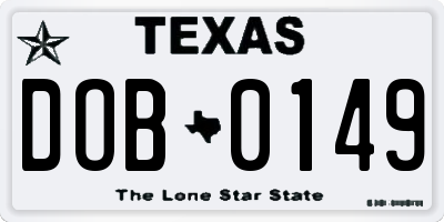 TX license plate DOB0149