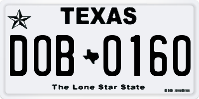 TX license plate DOB0160