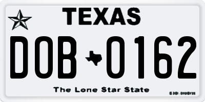 TX license plate DOB0162