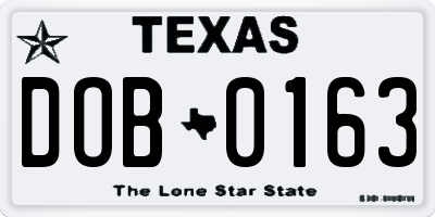 TX license plate DOB0163