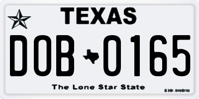TX license plate DOB0165