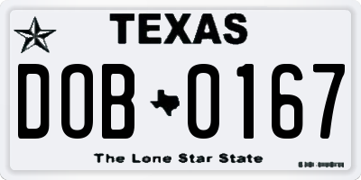 TX license plate DOB0167