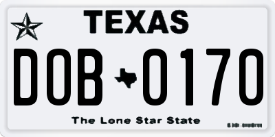 TX license plate DOB0170