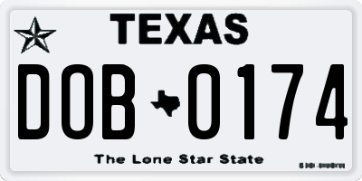 TX license plate DOB0174