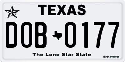 TX license plate DOB0177