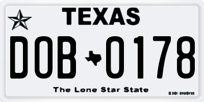 TX license plate DOB0178