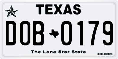 TX license plate DOB0179