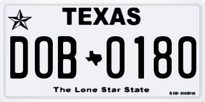TX license plate DOB0180