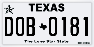 TX license plate DOB0181