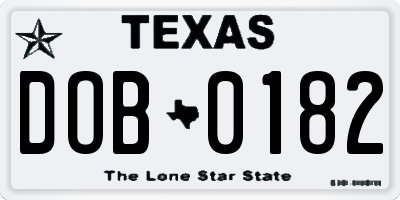 TX license plate DOB0182