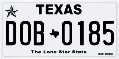 TX license plate DOB0185