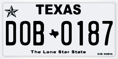 TX license plate DOB0187