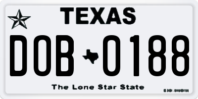 TX license plate DOB0188