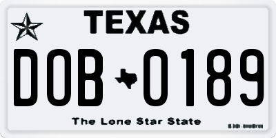 TX license plate DOB0189