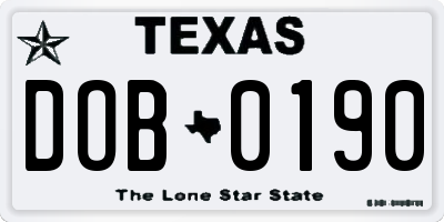 TX license plate DOB0190