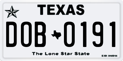 TX license plate DOB0191