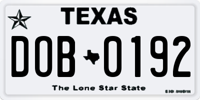 TX license plate DOB0192