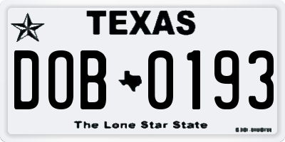 TX license plate DOB0193