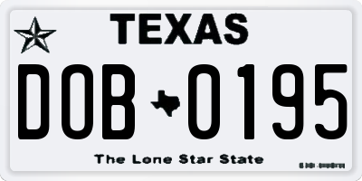 TX license plate DOB0195