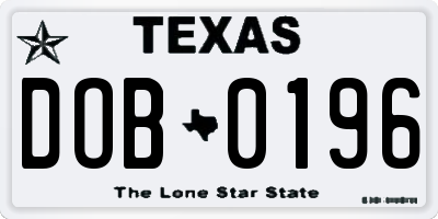 TX license plate DOB0196