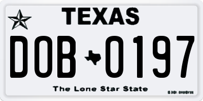 TX license plate DOB0197