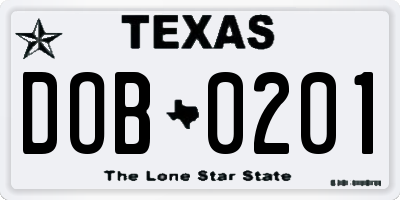 TX license plate DOB0201