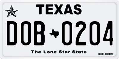 TX license plate DOB0204