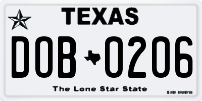 TX license plate DOB0206