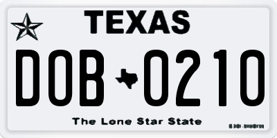 TX license plate DOB0210