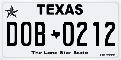 TX license plate DOB0212