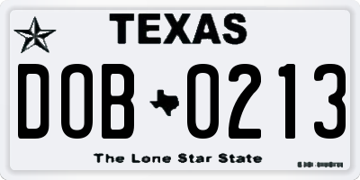 TX license plate DOB0213