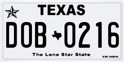 TX license plate DOB0216