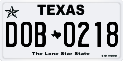 TX license plate DOB0218