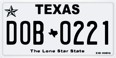 TX license plate DOB0221