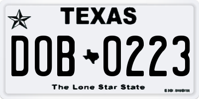 TX license plate DOB0223