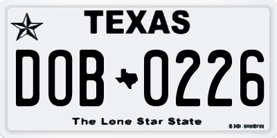 TX license plate DOB0226