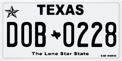 TX license plate DOB0228