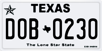 TX license plate DOB0230