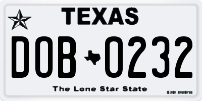 TX license plate DOB0232