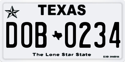 TX license plate DOB0234