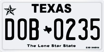 TX license plate DOB0235