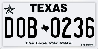 TX license plate DOB0236