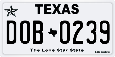 TX license plate DOB0239