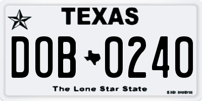 TX license plate DOB0240