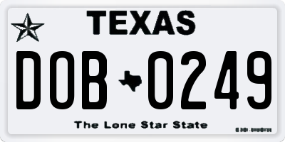 TX license plate DOB0249